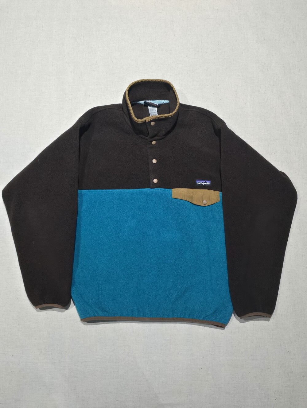 Patagonia Mens Synchilla Pullover Brown and Blue Size Small